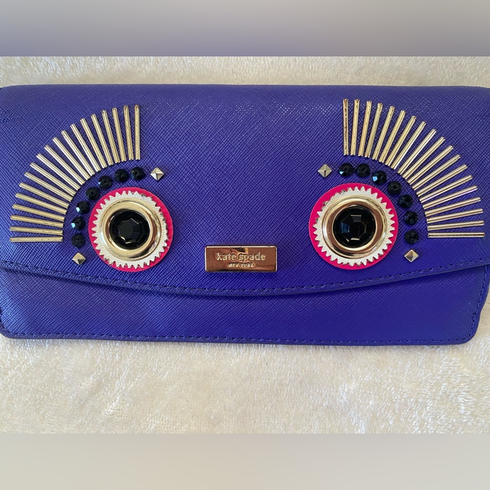 KATE SPADE "Monster" Face Liana in Vibrant Purple Long Wallet (RARE) - Picture 3 of 10